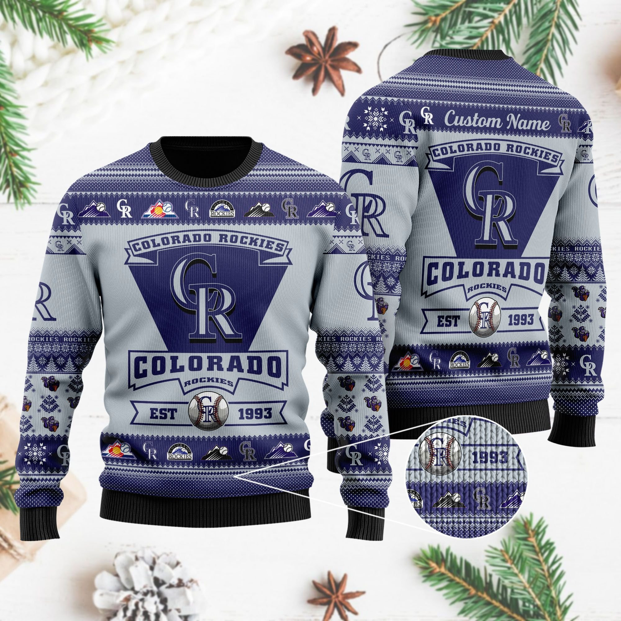 Colorado Rockies Football Team Logo Custom Name Personalized Ugly Christmas Sweater Adult 3D Funny Matching for family - Image 4