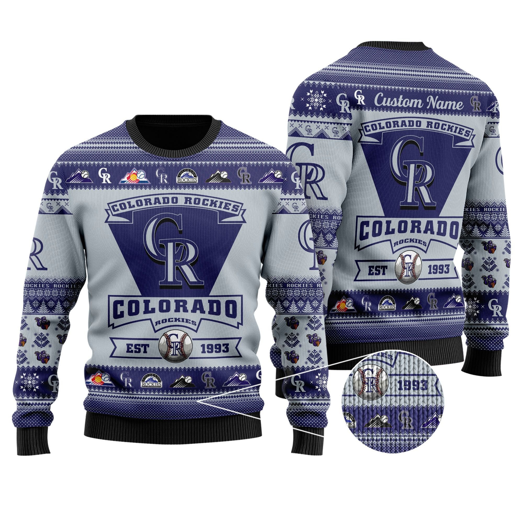 Colorado Rockies Football Team Logo Custom Name Personalized Ugly Christmas Sweater Adult 3D Funny Matching for family