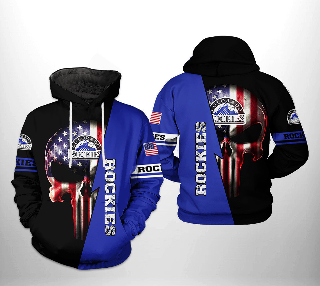 Colorado Rockies MLB US Flag Skull 3D All Over Print Hoodie, Zip Hoodie