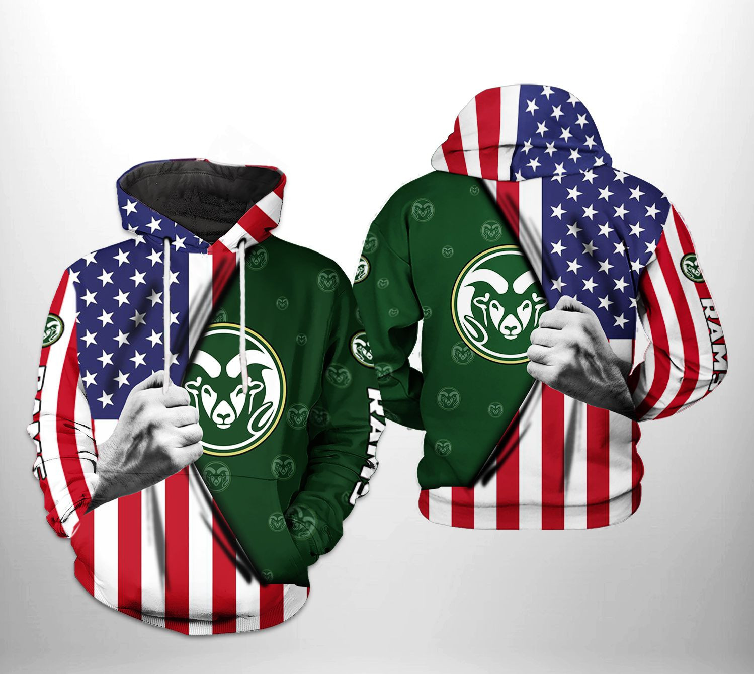 Colorado State Rams NCAA US FLag 3D All Over Print Hoodie, Zip Hoodie