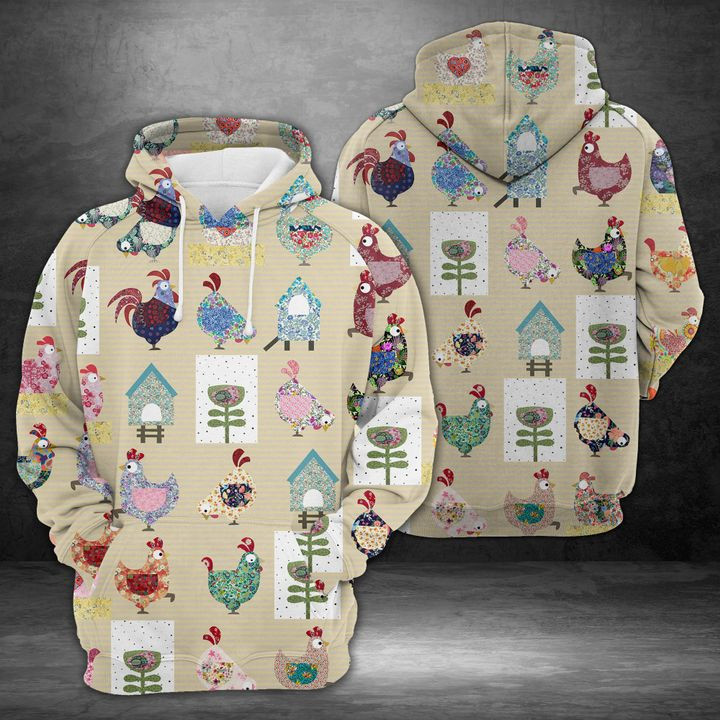 Colorful Chicken 3D All Over Print Hoodie, Zip Hoodie
