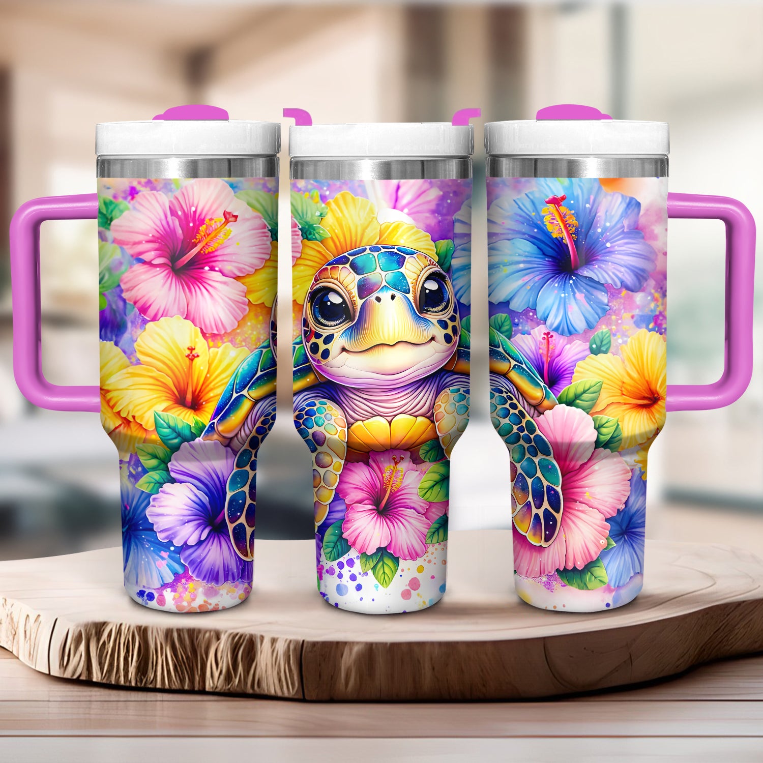 Colorful Floral Baby Turtle Custom Stanley Cup 40 oz 30 oz Tumbler With HandleTVC2301724