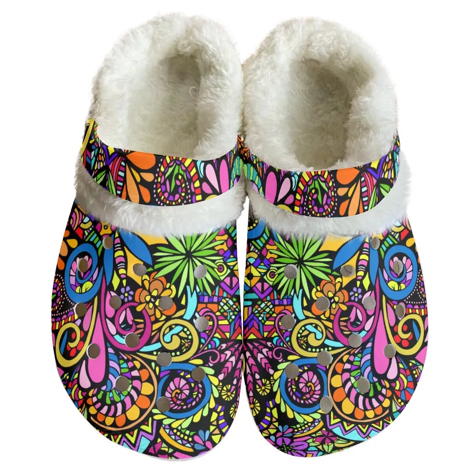 Colorful Floral Crocs Crocband Fleece Lined Clogs Shoes Comfortable For Men Women and Kids In Winter