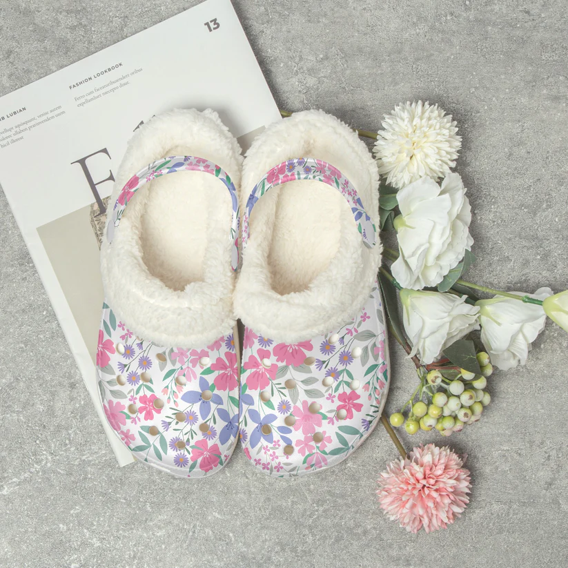 Colorful Floral Crocs Crocband Fleece Lined Clogs Shoes Comfortable For Men Women and Kids In Winter