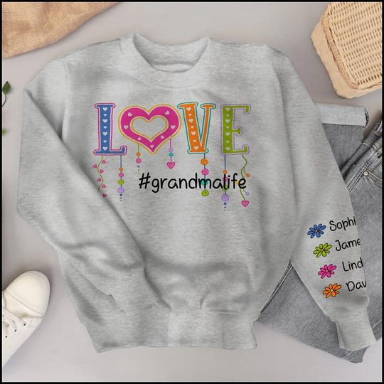 Colorful Love Grandma Auntie Mom Life Flower Kids Personalized 3D Sweatshirt - Image 5