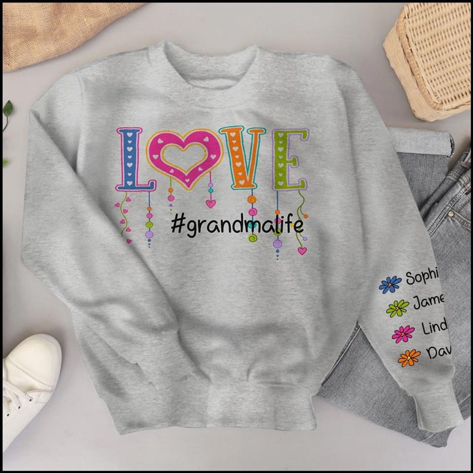 Colorful Love Grandma Auntie Mom Life Flower Kids Personalized 3D Sweatshirt - Image 2