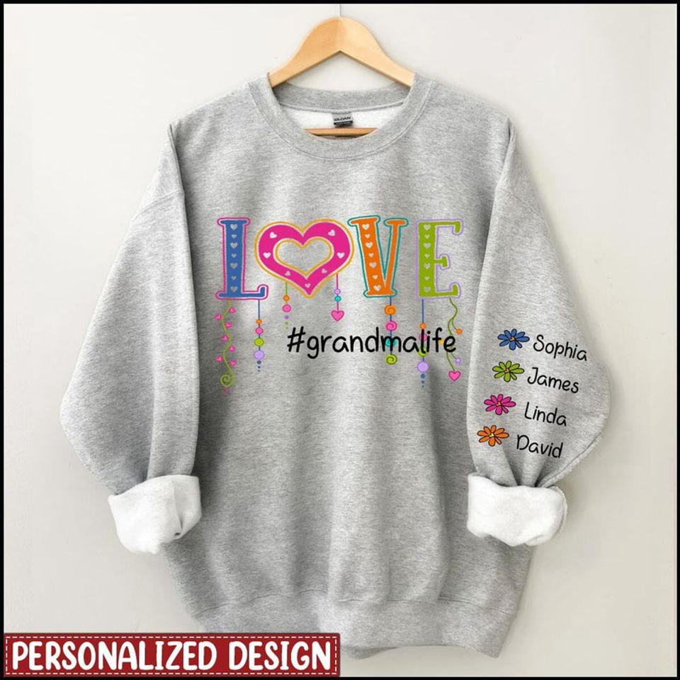 Colorful Love Grandma Auntie Mom Life Flower Kids Personalized 3D Sweatshirt