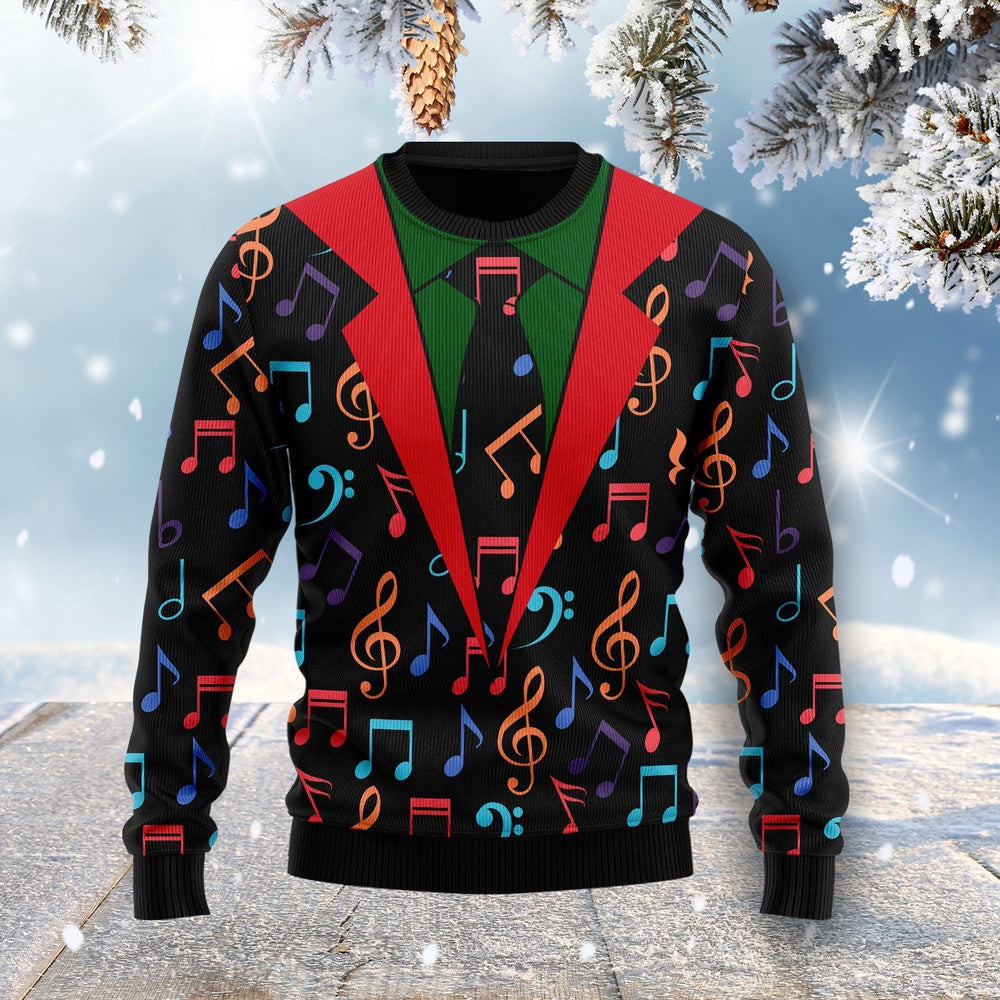 Colorful Music Notes Ugly Christmas Sweater Unisex Womens Mens Couples Matching Friends Funny Family Sweater Gifts