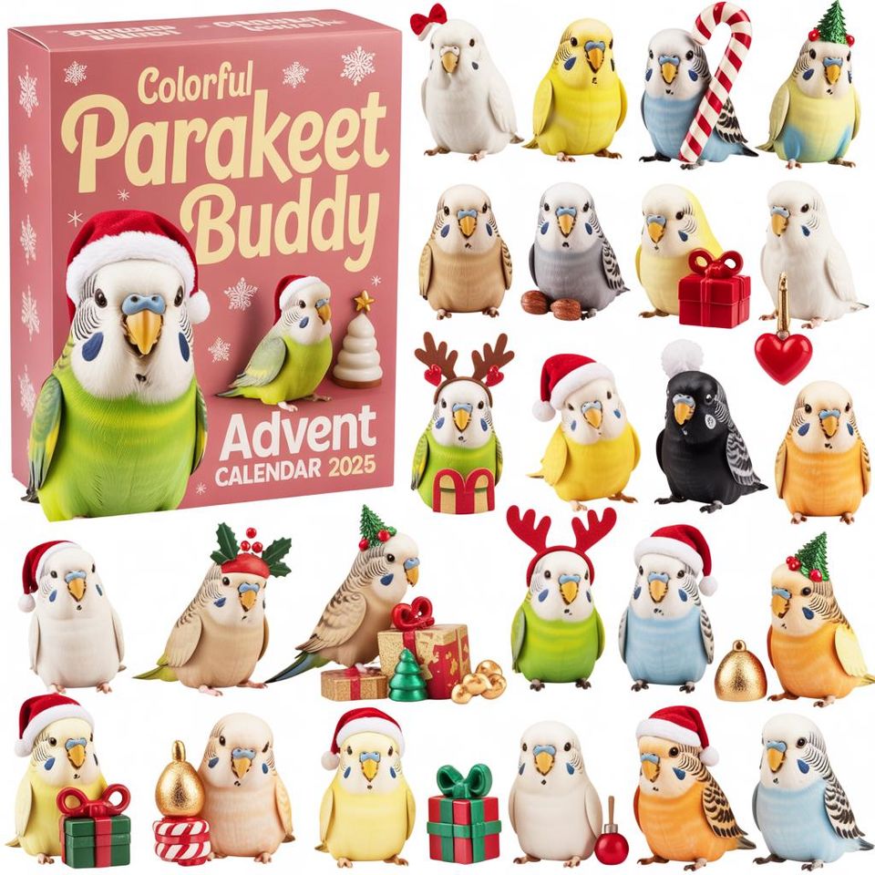 Colorful Parakeet Buddy Advent Calendar, Bird Advent Calendar, Pet Christmas Countdown, 2D Falt Pet Advent Calendar