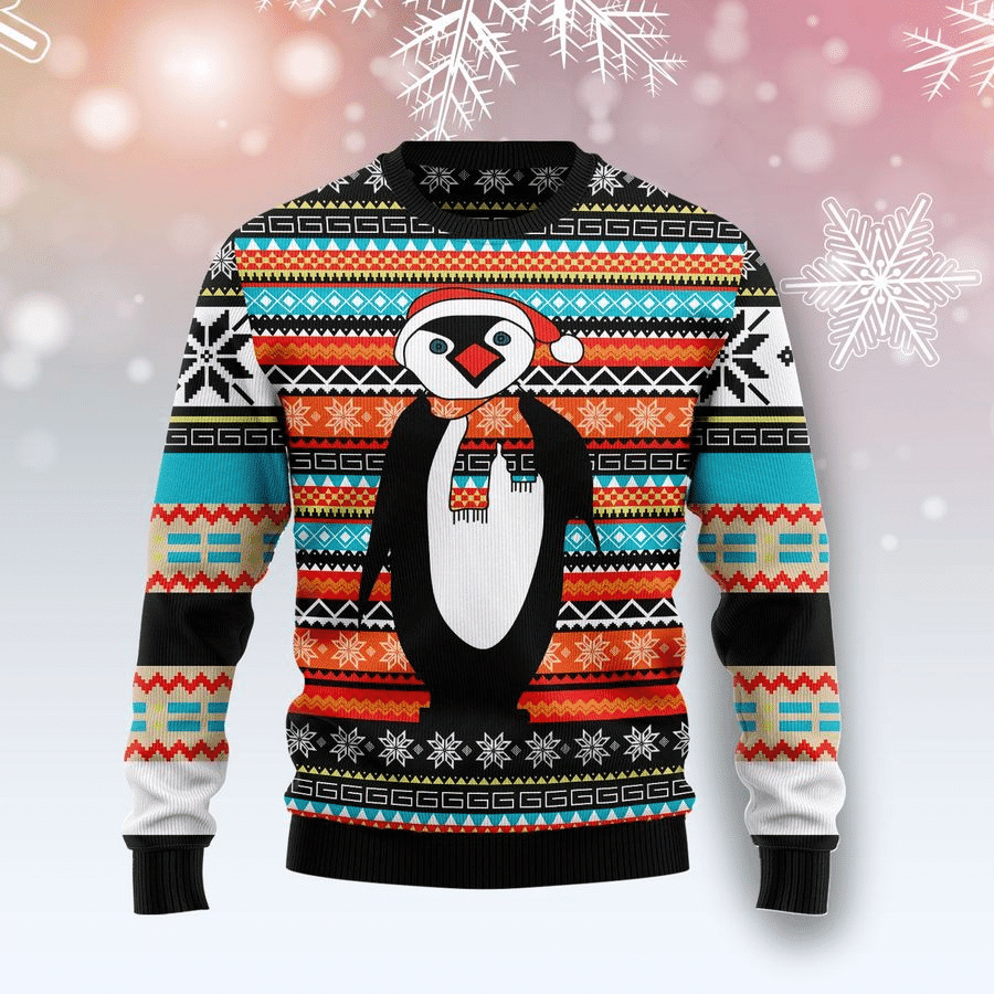 Colorful Pattern Penguin Ugly Christmas Sweater Adult 3D Funny Matching for family