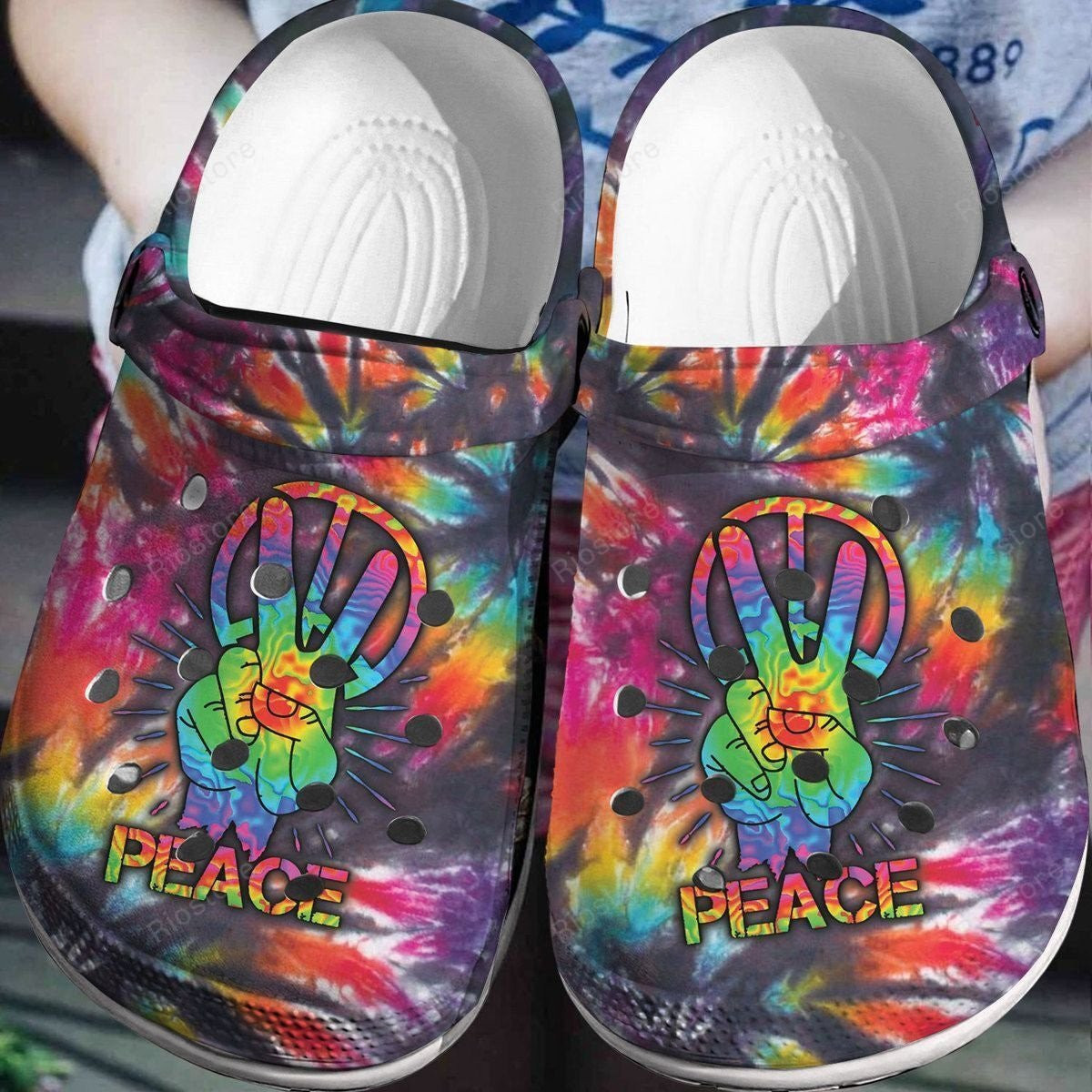 Colorful Peace Symbol Shoes Clogs Men Women - Hand Peace Shoes Clogs Gifts For Son Daughter