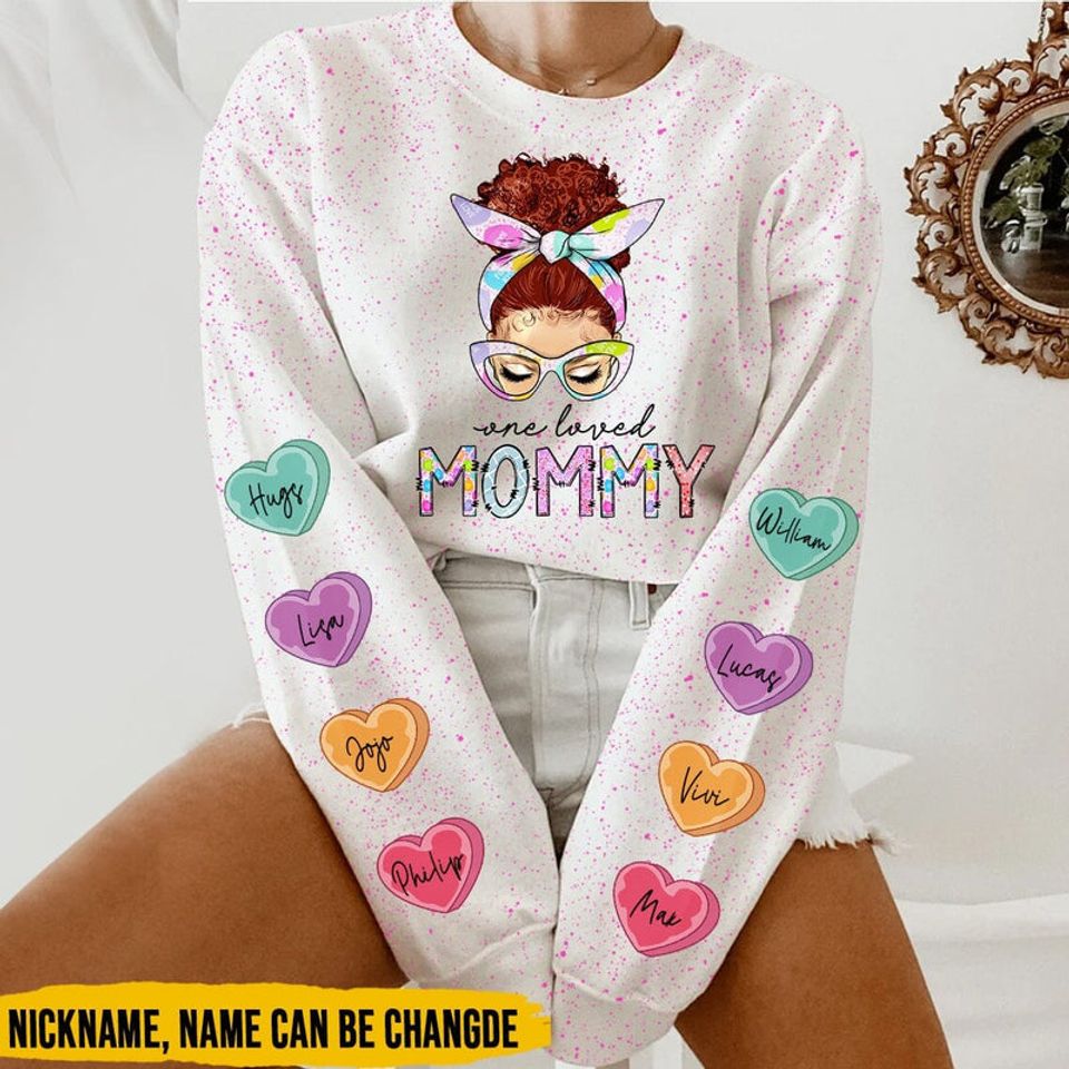 Colorful Sweet Messy Bun Grandma Mom Sweet Heart Kids Personalized 3D Sweater