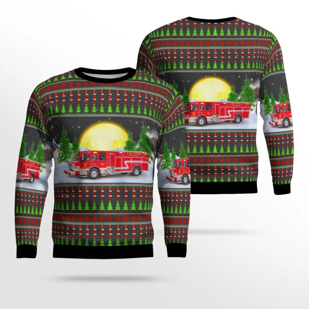 Columbia Illinois Columbia Fire Protection District AOP Ugly Sweater Xmas Unisex Sweater Christmas Gifts For Men Women