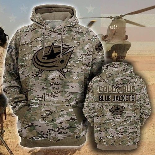 Columbus Blue Jackets Camouflage Veteran 3D All Over Print Hoodie, Zip Hoodie