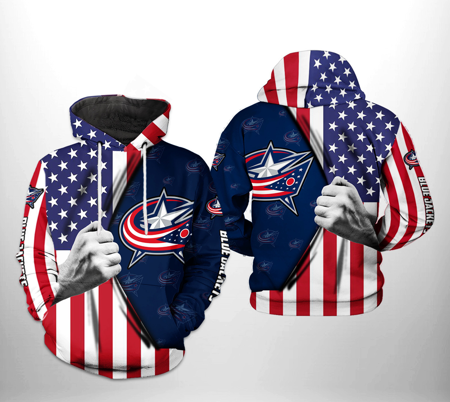 Columbus Blue Jackets NHL US FLag 3D All Over Print Hoodie, Zip Hoodie