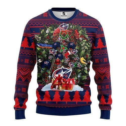 Columbus Blue Jackets Tree For Unisex Ugly Christmas Sweater Adult 3D Funny Matching for family