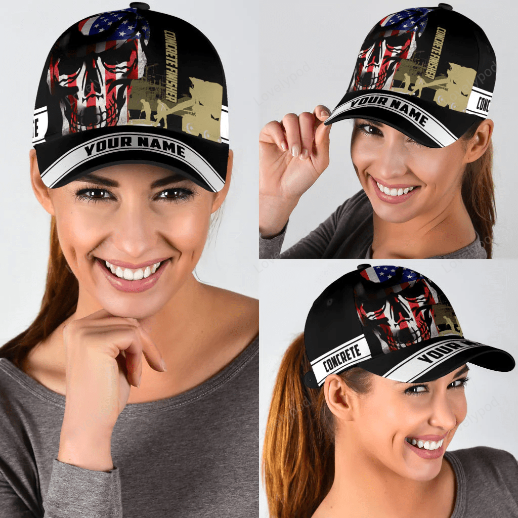 Concrete Finisher cap hat American Flag Pattern Skull Custom Name Cap Hat Trucker Hats Custom Hats Gifts For Men & Women