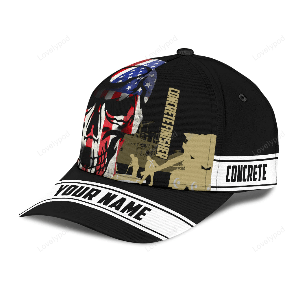 Concrete Finisher cap hat American Flag Pattern Skull Custom Name Cap Hat Trucker Hats Custom Hats Gifts For Men & Women