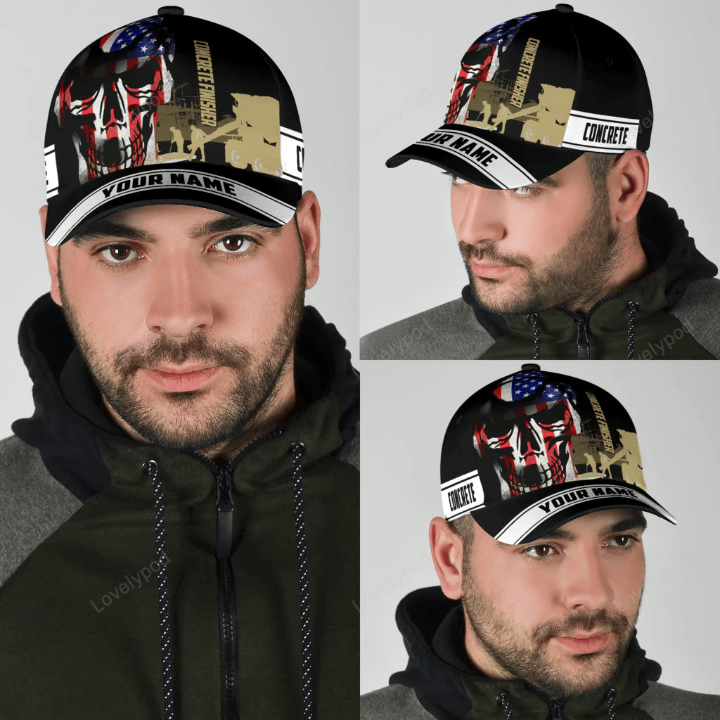 Concrete Finisher cap hat American Flag Pattern Skull Custom Name Cap Hat Trucker Hats Custom Hats Gifts For Men & Women