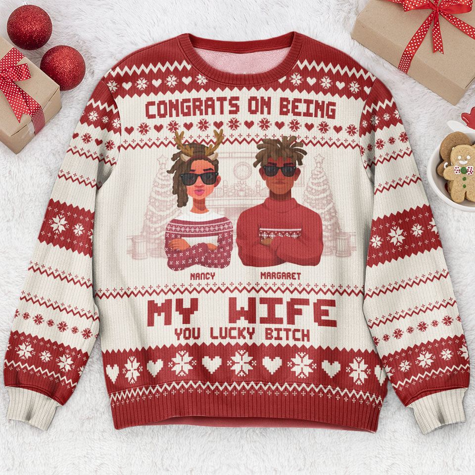 Congrats On Being My Wife Christmas Led Light - Personalized Ugly Sweatshirt