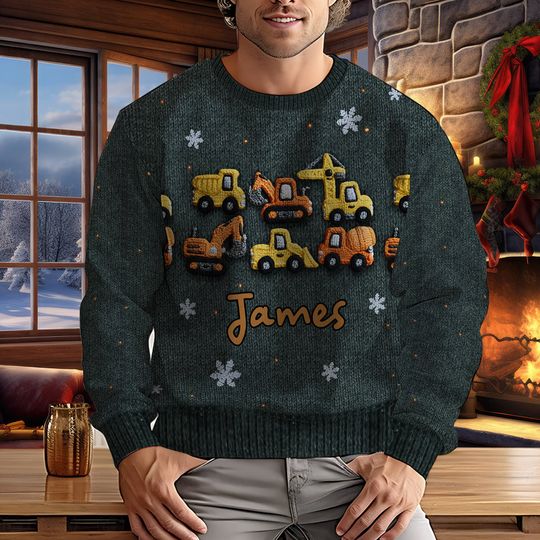 Construction Machines Personalized Kid Ugly Sweater - Image 5