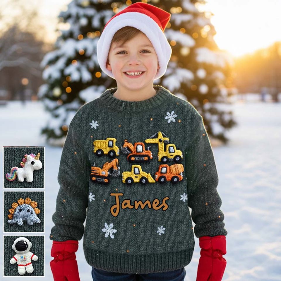 Construction Machines Personalized Kid Ugly Sweater