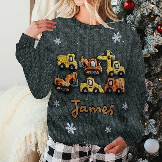 Construction Machines Personalized Kid Ugly Sweater - Image 6