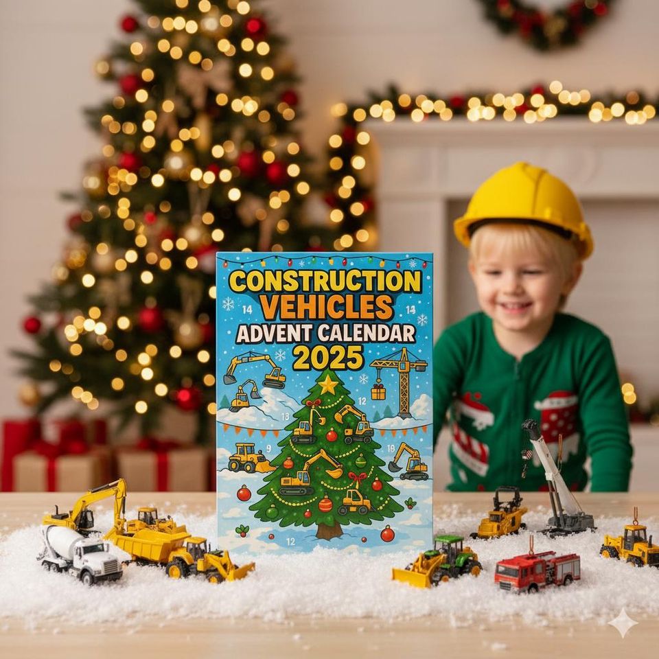 Construction Vehicles Advent Calendar 2025, 24-Day Countdown Box, Fun Truck Gift For Kids