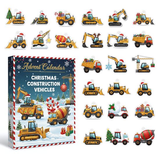 Construction Vehicles Advent Calendar, 24 Acrylic Ornaments, Truck Holiday Countdown Gift - Image 8