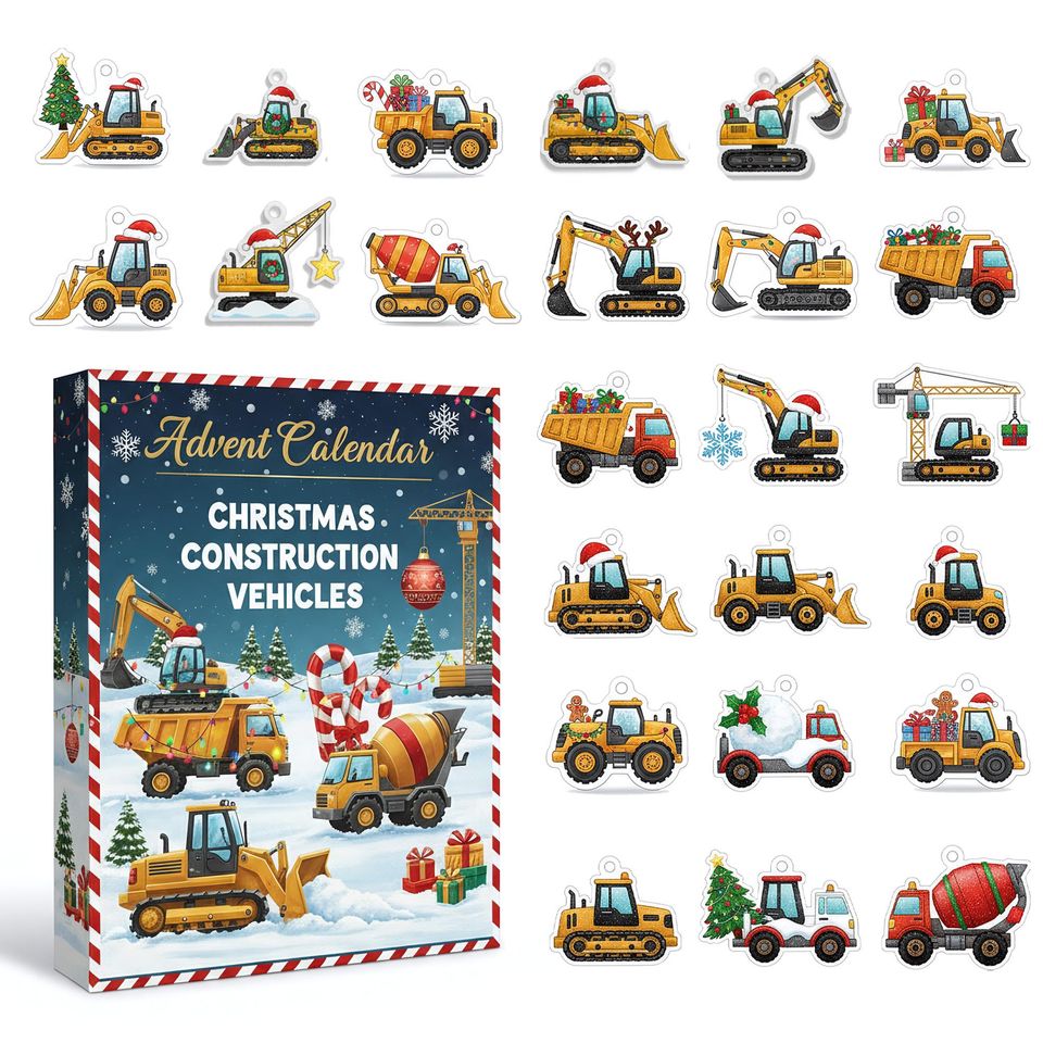 Construction Vehicles Advent Calendar, 24 Acrylic Ornaments, Truck Holiday Countdown Gift - Image 3