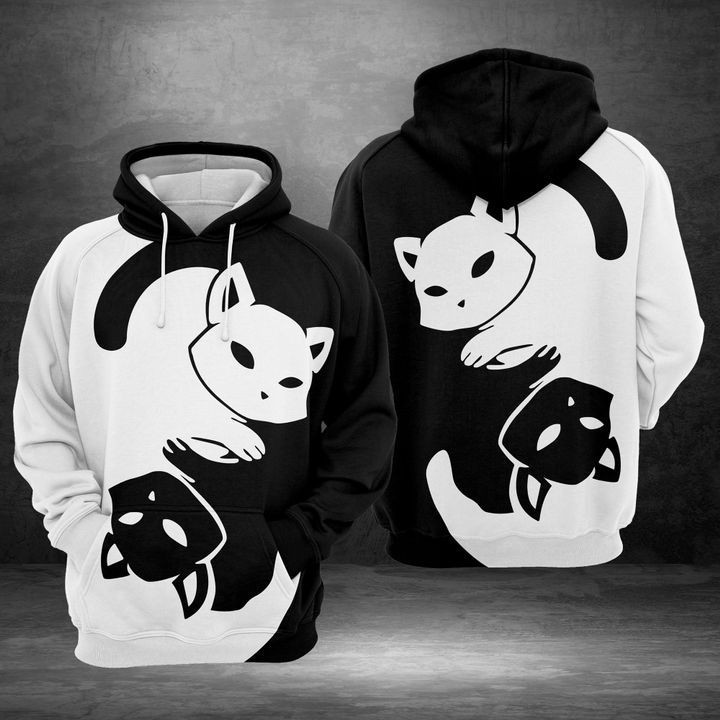 Contrast Cat 3D All Over Print Hoodie, Zip Hoodie