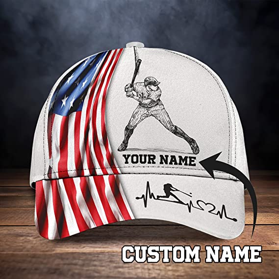 Cool Baseball Heartbeat Hat in an American Flag Design Mens WoMen's 3D classic cap Trucker Hats Custom Hats Gifts For Men & Women