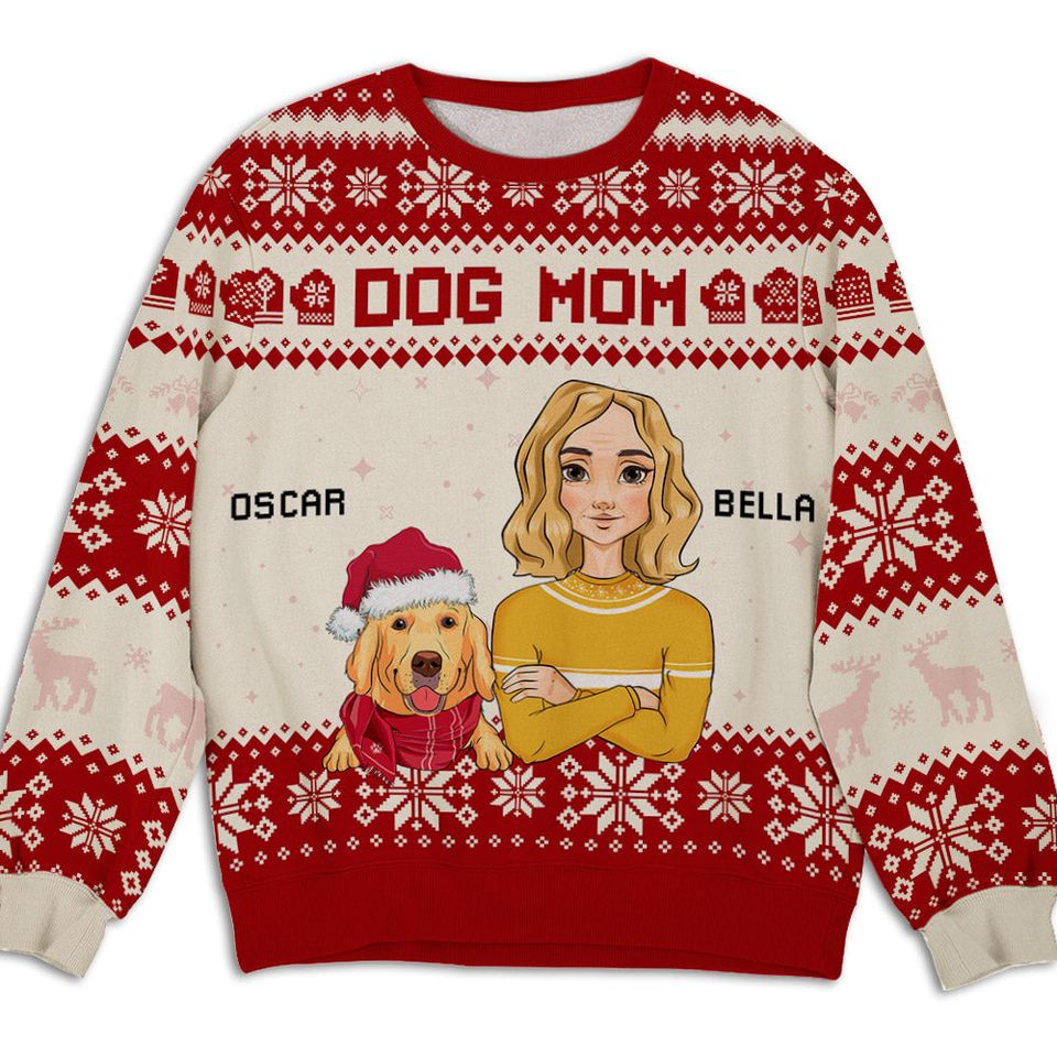 Cool Dog Mom Personalized Pet Dog Owner Xmas Jumper Ugly Sweatshirt