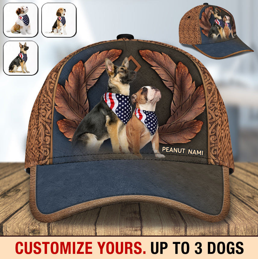 Cool Dogs With USA Flag Dog Personalized Classic Cap, Personalized Gift for Dog Lovers, Dog Dad, Dog Mom Trucker Hats Custom Hats Gifts For Men & Women
