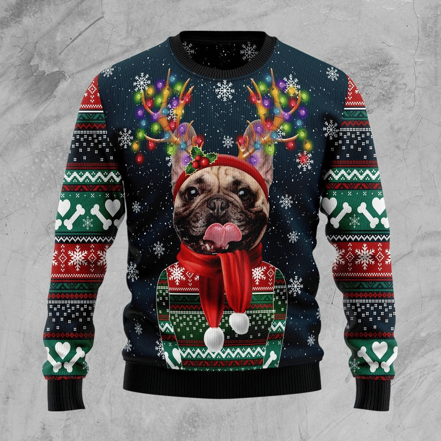 Cool French Bulldog Ugly Christmas Sweater Adult 3D Funny Matching for family
