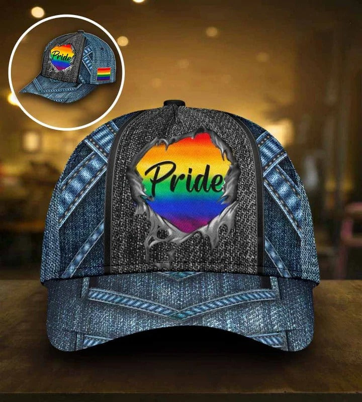 Cool Jean Texture Pride Lgbt 3D Printing Baseball Cap Hat, Gay Pride Baseball Cap Trucker Hats Custom Hats Gifts For Men & Women