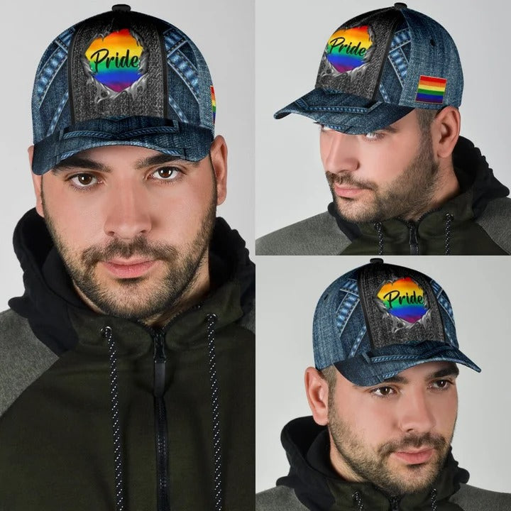 Cool Jean Texture Pride Lgbt 3D Printing Baseball Cap Hat, Gay Pride Baseball Cap Trucker Hats Custom Hats Gifts For Men & Women