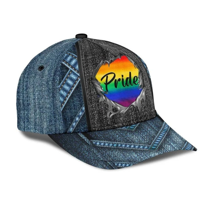 Cool Jean Texture Pride Lgbt 3D Printing Baseball Cap Hat, Gay Pride Baseball Cap Trucker Hats Custom Hats Gifts For Men & Women