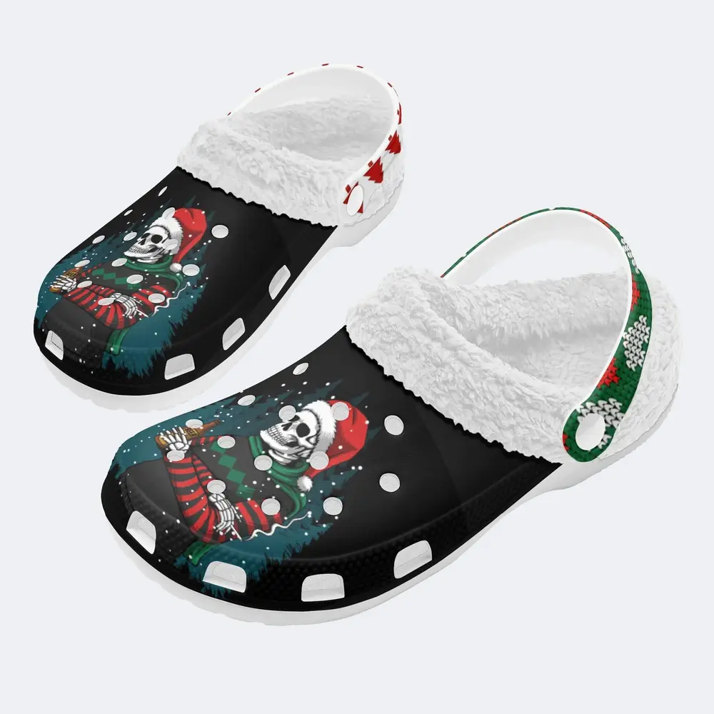 Cool Skeleton Vibing Holiday Christmas Crocs Crocband Fleece Lined Clogs Shoes Comfortable For Men Women and Kids In Winter
