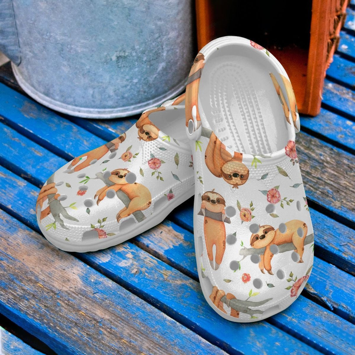 Cool Sloth With Flower Shoes - Funny Animal Clog Gift For Birthday