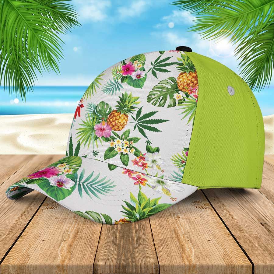 Cool Weed Tropical Forest Design Hawaiian Summer Hats, Pineapple Flowers Pattern Beach Baseball Cap for Women % Men Trucker Hats Custom Hats Gifts For Men & Women