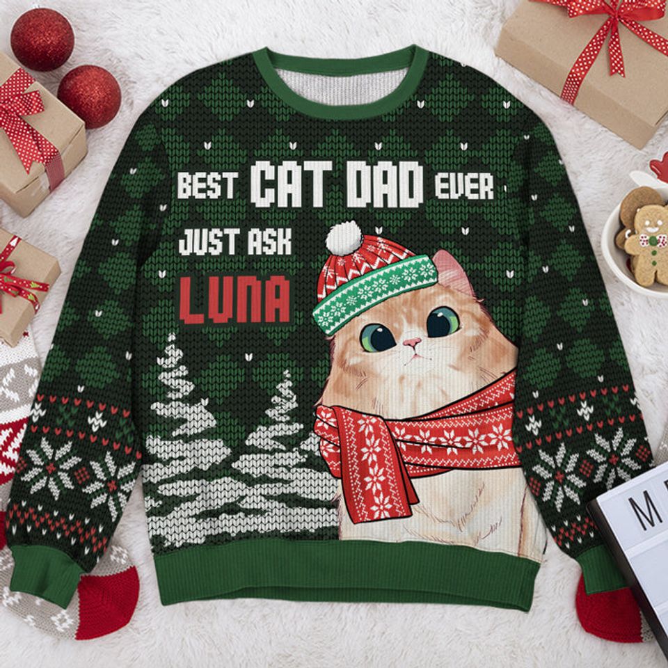 Coolest Cat Dad & Mom - Personalized Ugly Christmas Sweatshirt