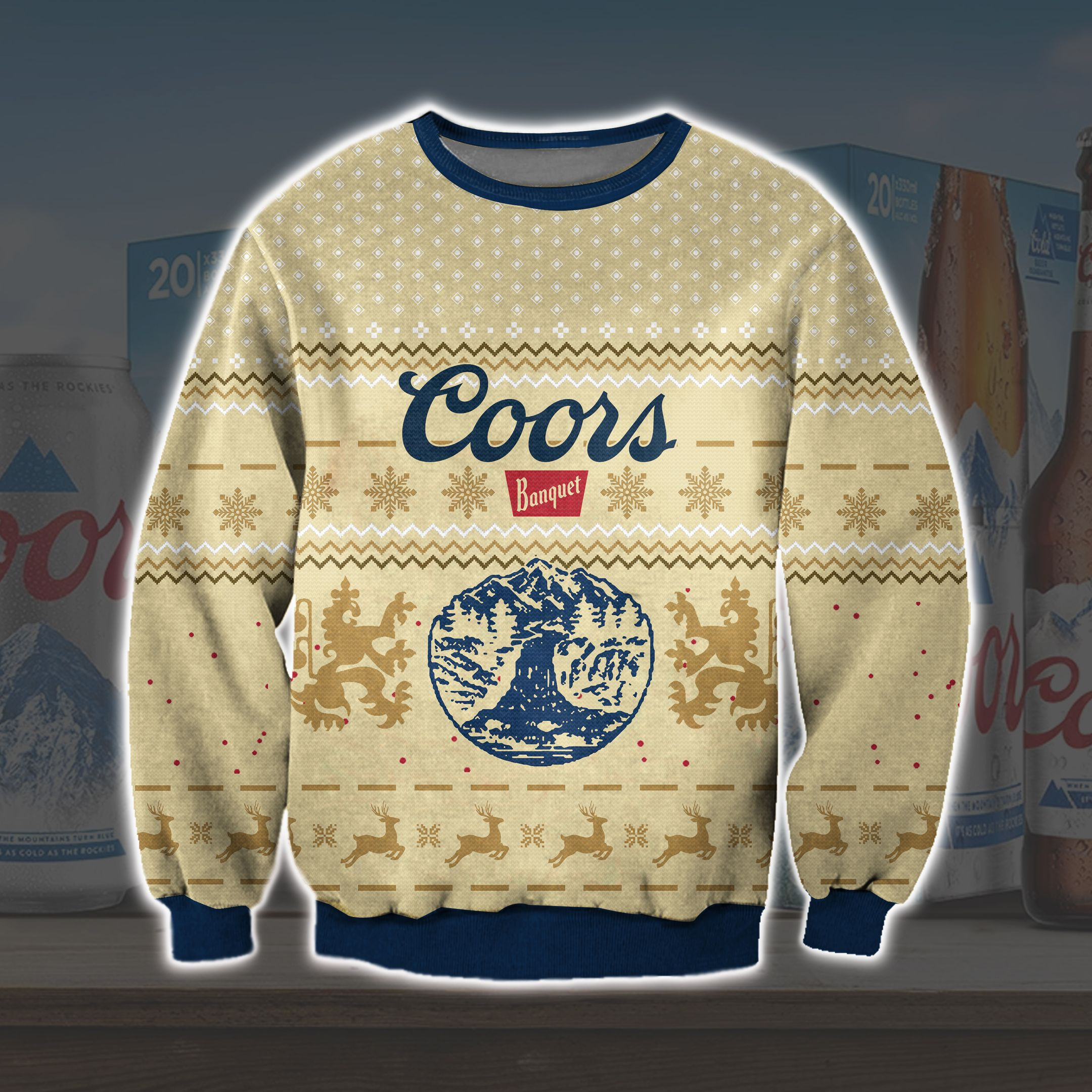 Coors Banquet Beer Knitting Pattern 3D Print Ugly Christmas Sweater Adult 3D Funny Matching for family