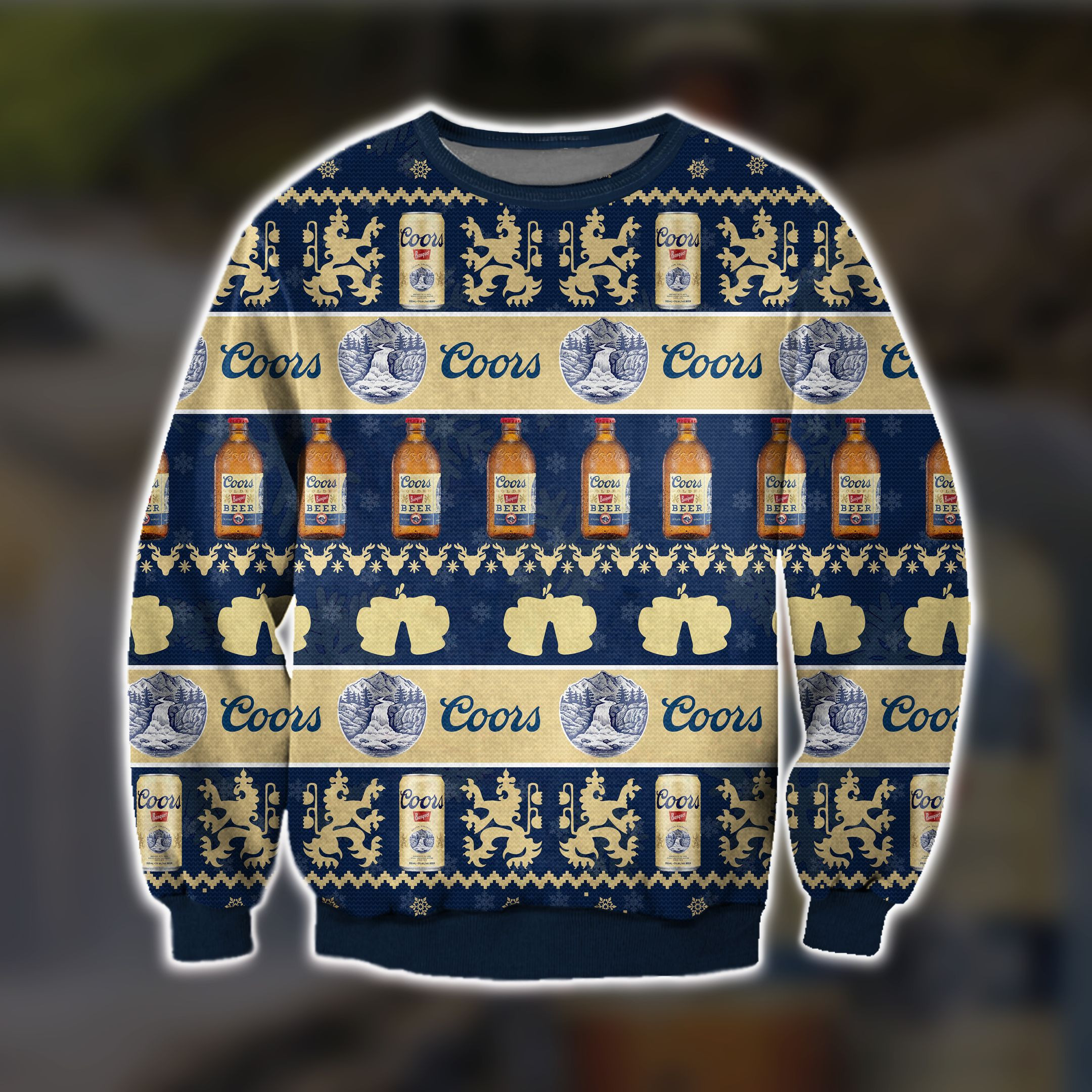 Coors Golden Beer Knitting Pattern 3D Print Ugly Christmas Sweater Adult 3D Funny Matching for family