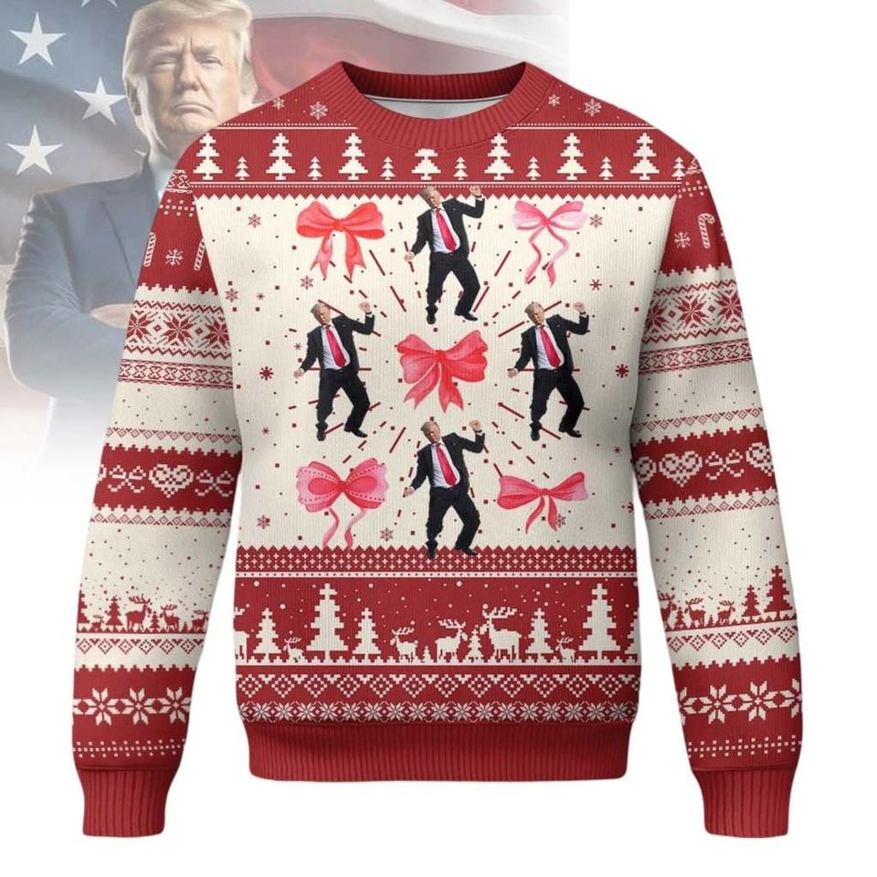 Coquette Trump Ugly Christmas Sweater, Humorous Trump Santa