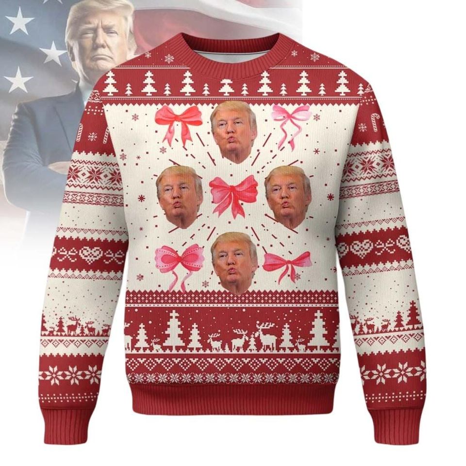 Coquette Trump Ugly Christmas Sweater, Humorous Trump Santa Ugly Sweatshirt
