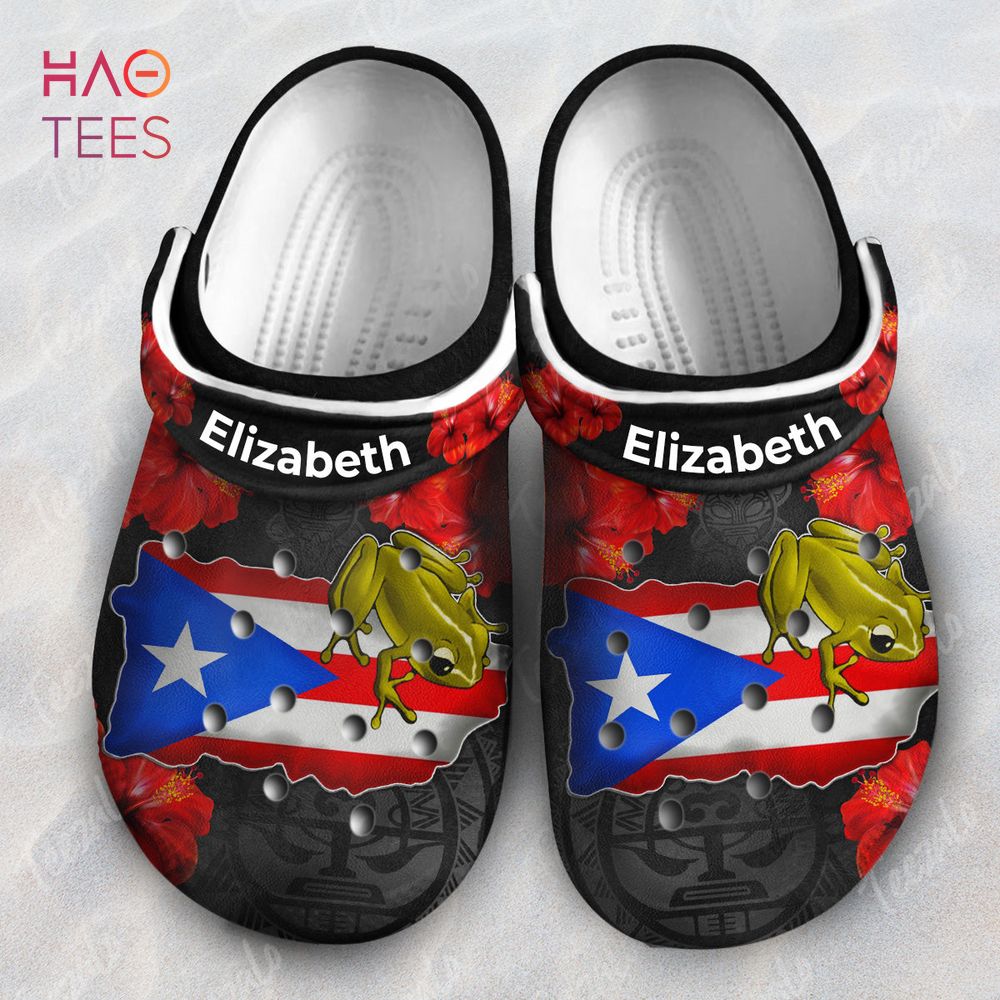 Coqui On The Puerto Rico Flag Map Crocs Crocband Clogs Shoes Comfortable For Men Women and Kids