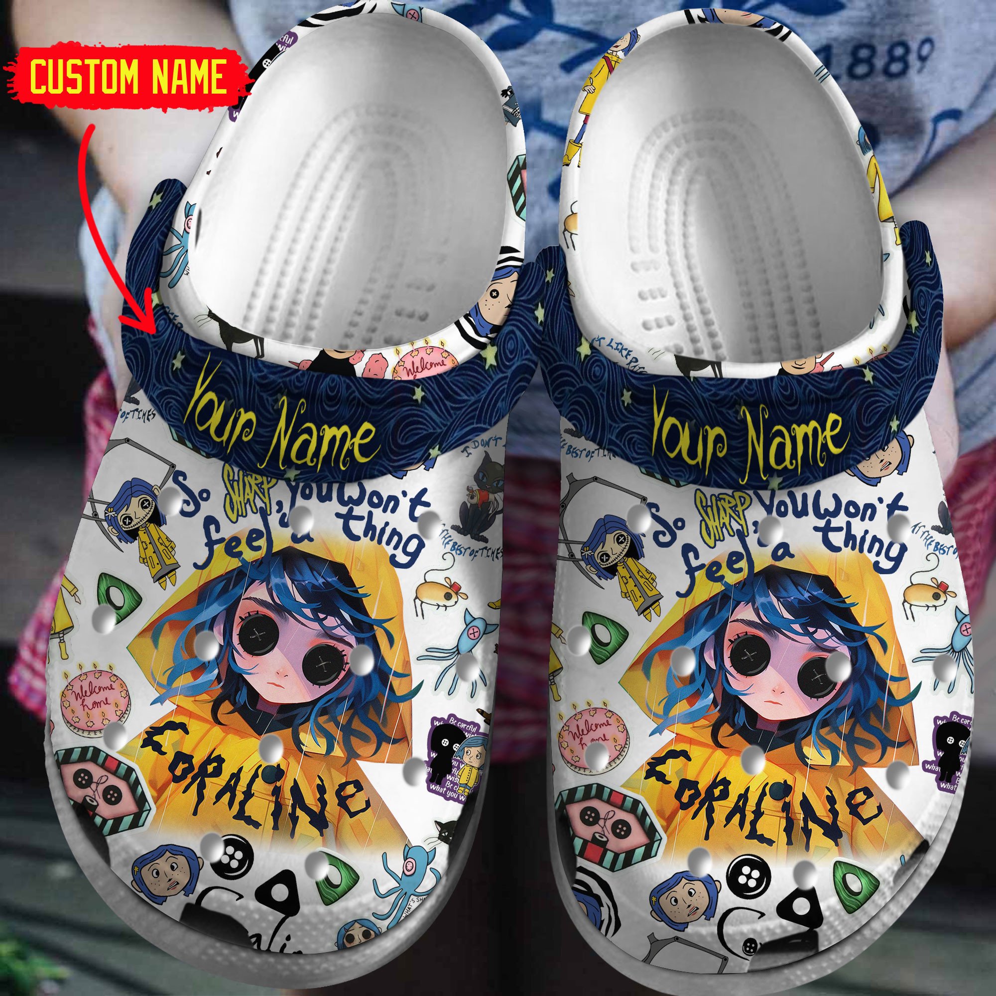 Coraline Cartoon Crocs Crocband Clogs Shoes Comfortable For Men Women and Kids