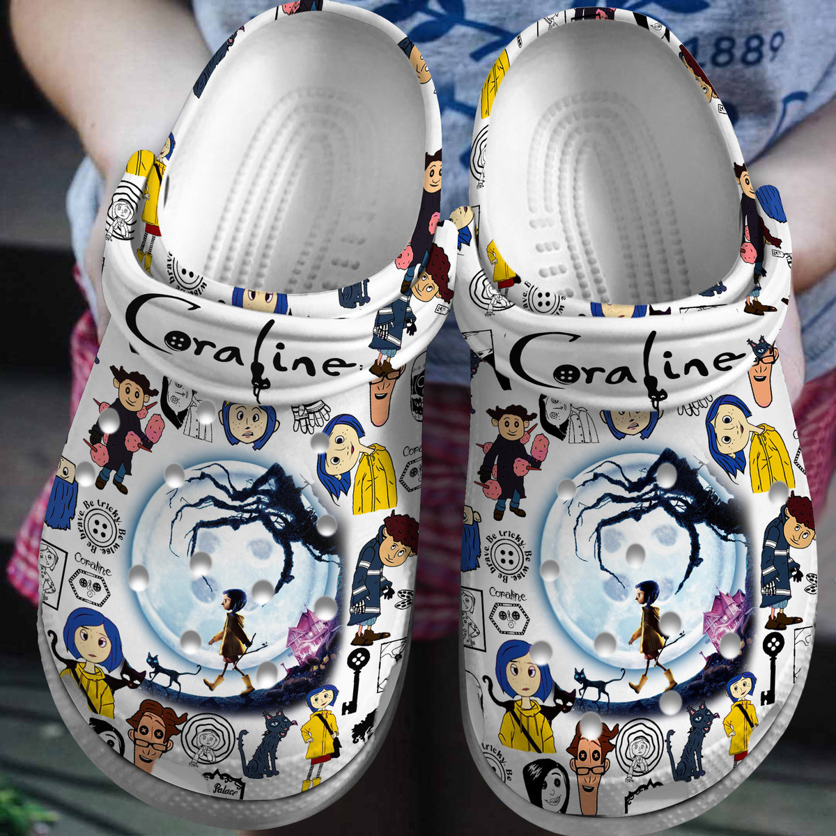 Coraline Cartoon Crocs Crocband Clogs Shoes Comfortable For Men Women and Kids