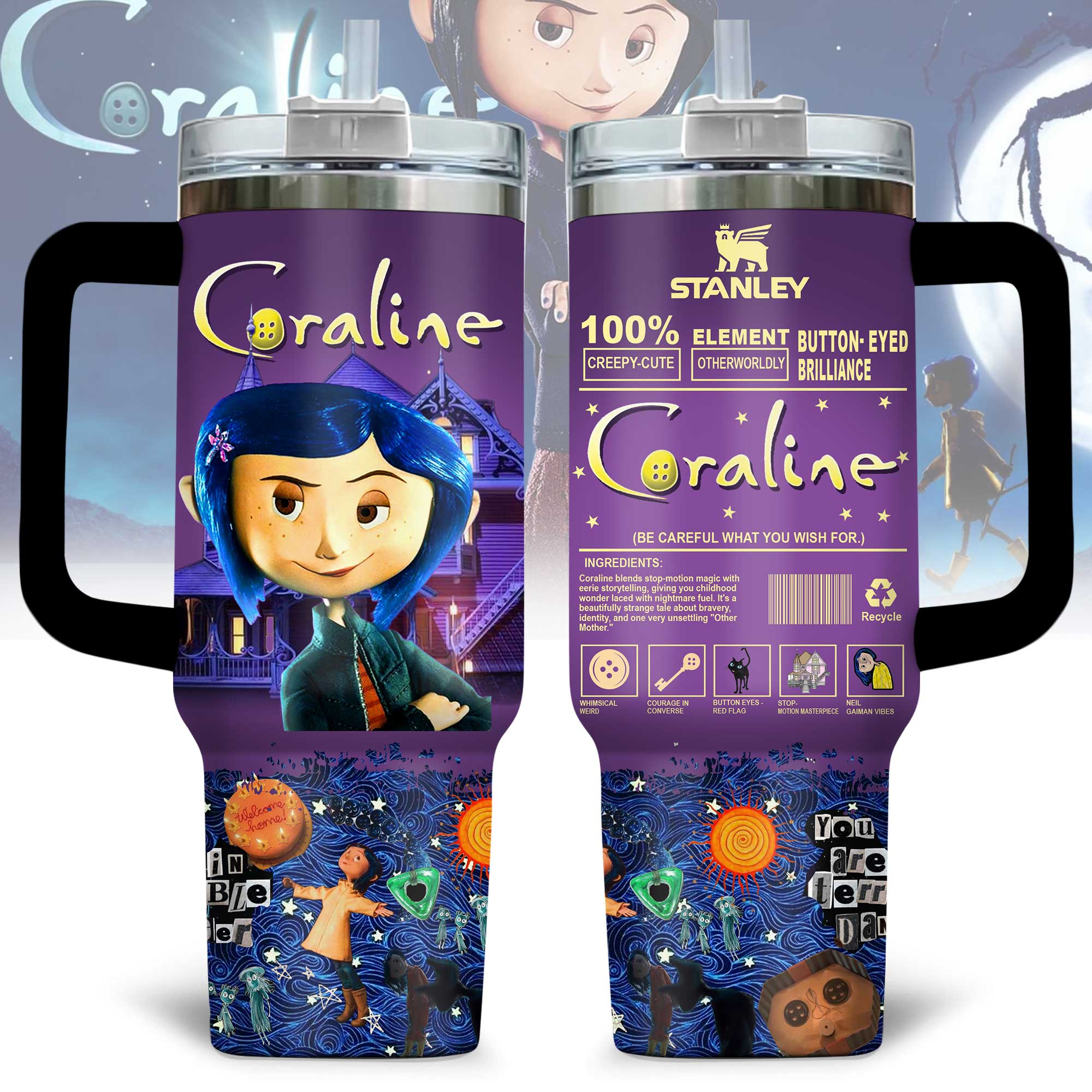 Coraline Cartoon Custom Stanley Cup 40 oz 30 oz Tumbler With HandleTVC2301175